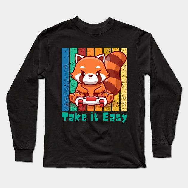 Red Panda Bear Gaming Vintage Long Sleeve T-Shirt by Praizes